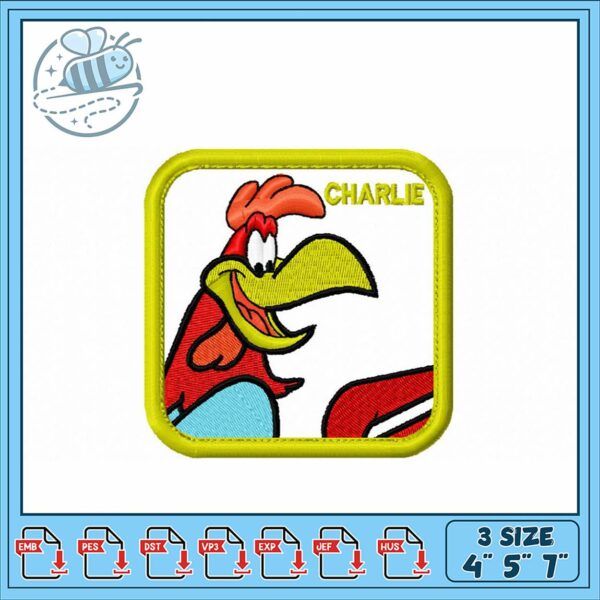Colorful Charlie the Rooster Embroidery Design Patch