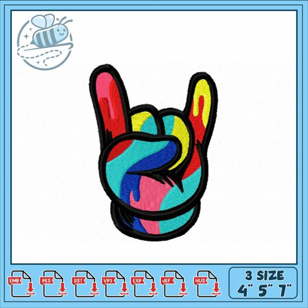Colorful Rock On Hand Embroidery Design Download