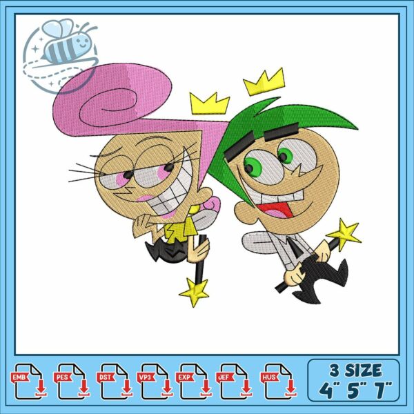 Cosmo and wanda funny embroidery, fairly odd parents​ embroidery