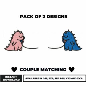 Couple Dinosaur Embroidery Designs (2 Pack)