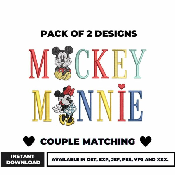 Couple Embroidery Bundle Mickey and Minnie Designs