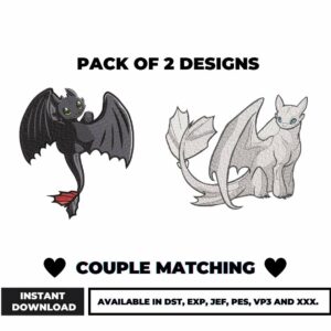 Couple Matching Embroidery Design Bundle Download