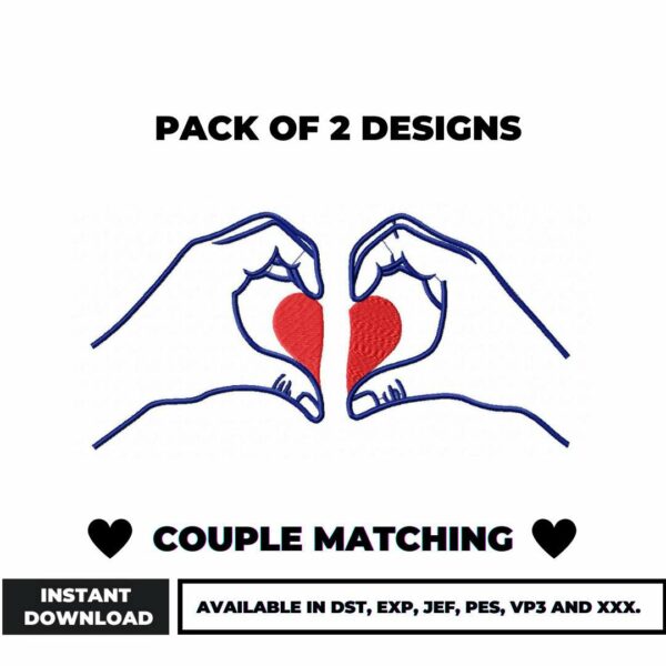 Couple Matching Heart Embroidery Designs