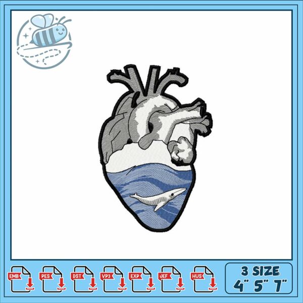 Creative Embroidery Heart Design with Ocean Theme