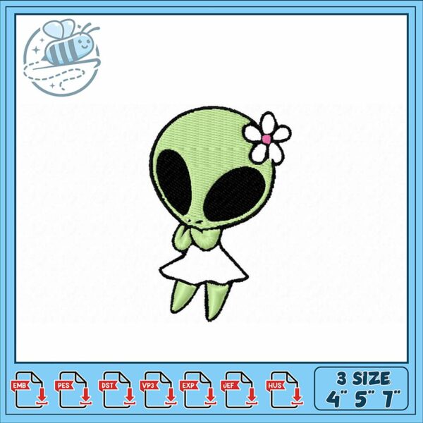 Cute Alien Girl Embroidery Design for Kids Crafts