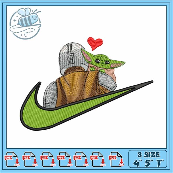 Cute Baby Yoda and Mandalorian Embroidery Design Set