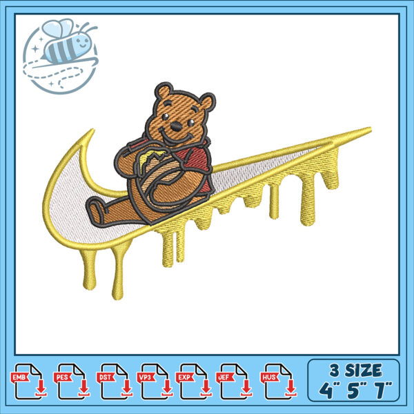 Cute Bear Sits on Dripping Sneaker Embroidery Design