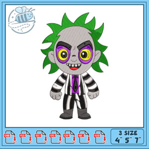 Cute Beetlejuice Embroidery Design in Three Sizes