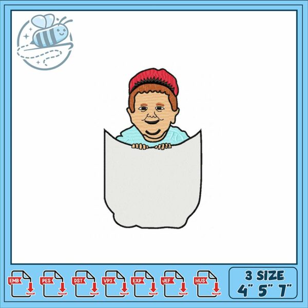Cute Boy in Pocket Embroidery Design for Crafts