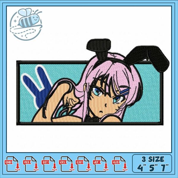 Cute Bunny Girl Embroidery Design in Three Sizes