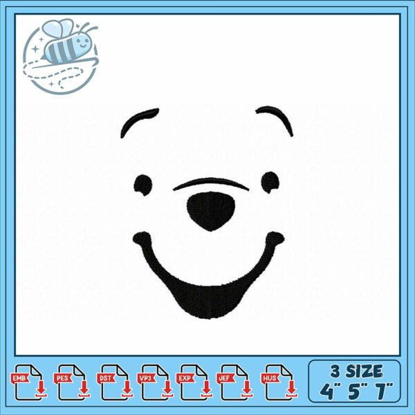 Cute Cartoon Bear Face Embroidery Design Files