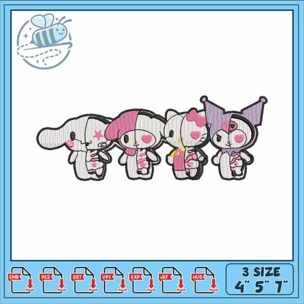 Cute Cartoon Characters Embroidery Design Set 4x5x7