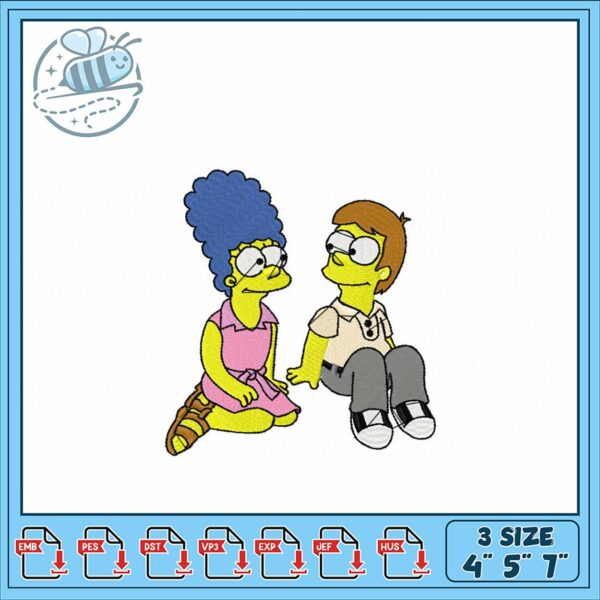 Cute Cartoon Couple Embroidery Design for Kids 4x5x7
