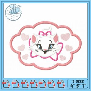 Cute Cat Embroidery Design with Hearts and Bow 4x5 7