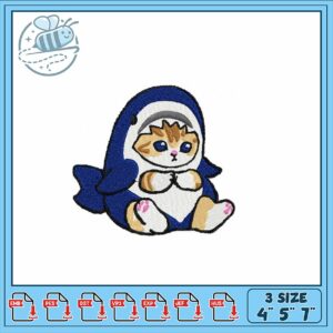 Cute Cat Shark Embroidery Design for Crafts