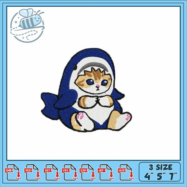Cute Cat Shark Embroidery Design for Crafts