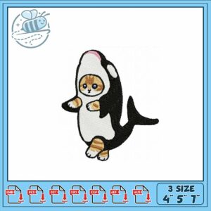 Cute Cat in Orca Costume Embroidery Design Files