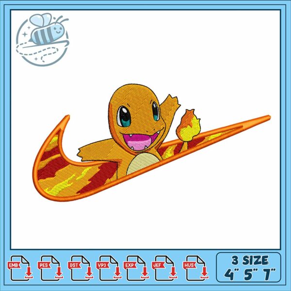 Cute Charmander Embroidery Design in Three Sizes