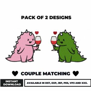 Cute Couple Matching Dinosaur Embroidery Bundle