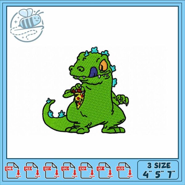 Cute Dinosaur with Pizza Embroidery Design File