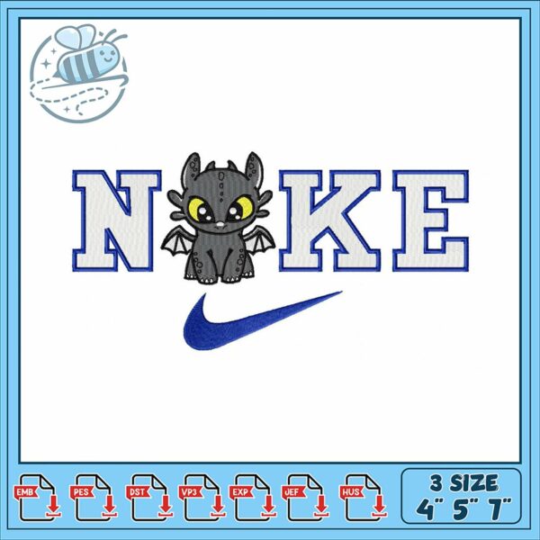 Cute Dragon Nike Embroidery Design for Sewing Projects