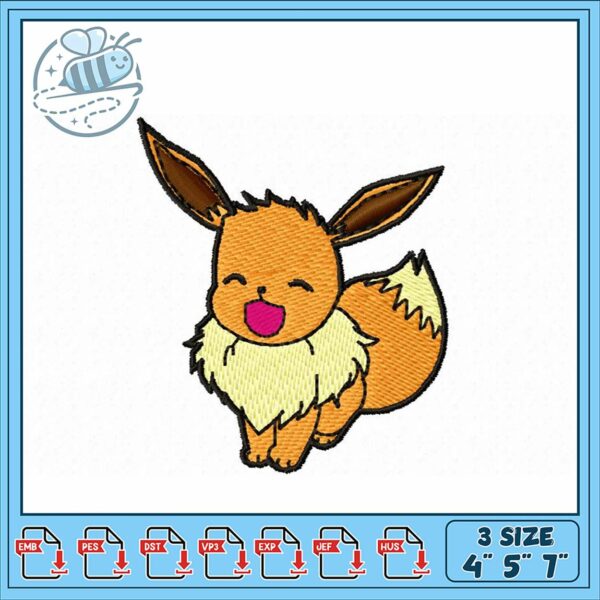 Cute Eevee Embroidery Design for Craft Projects
