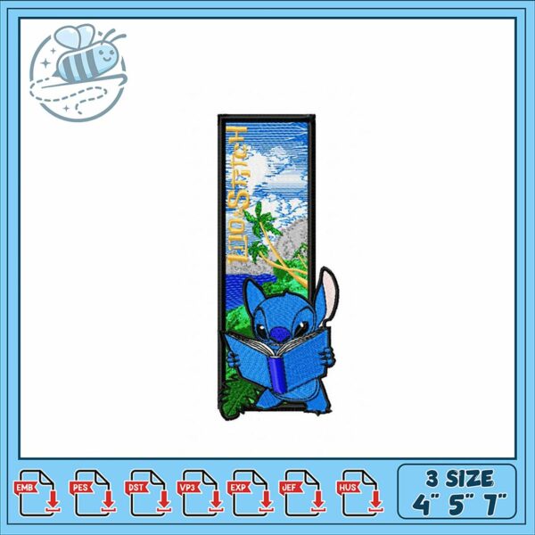 Cute Embroidery Design of Stitch Reading Book