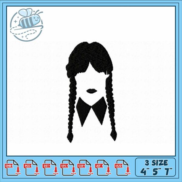 Cute Embroidery Design of a Girl with Braids 3 Sizes