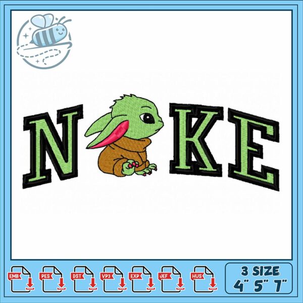 Cute Embroidery Design with Green Character NOKE