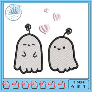 Cute Ghost Couple Embroidery Design for Crafters