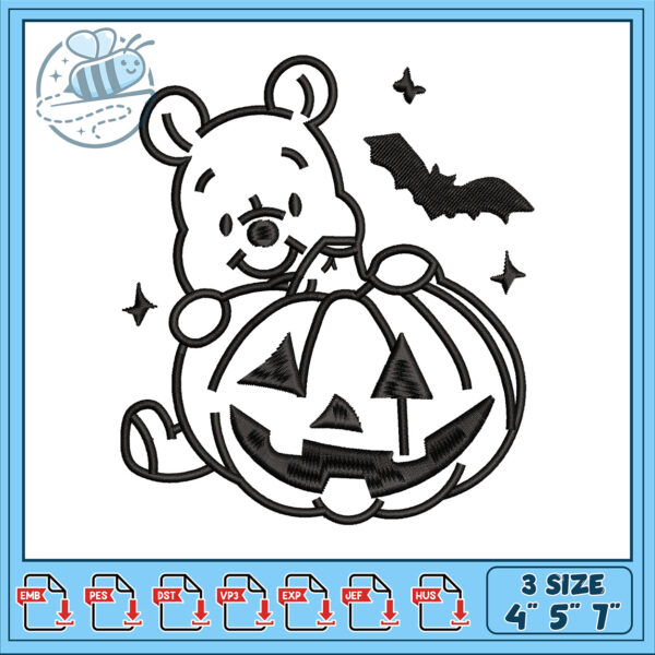 Cute Halloween Bear with Pumpkin Embroidery Design