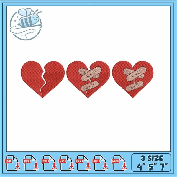 Cute Heart Embroidery Design with Bandages 3 Sizes