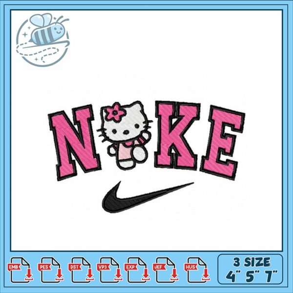 Cute Hello Kitty Nike Inspired Embroidery Design File