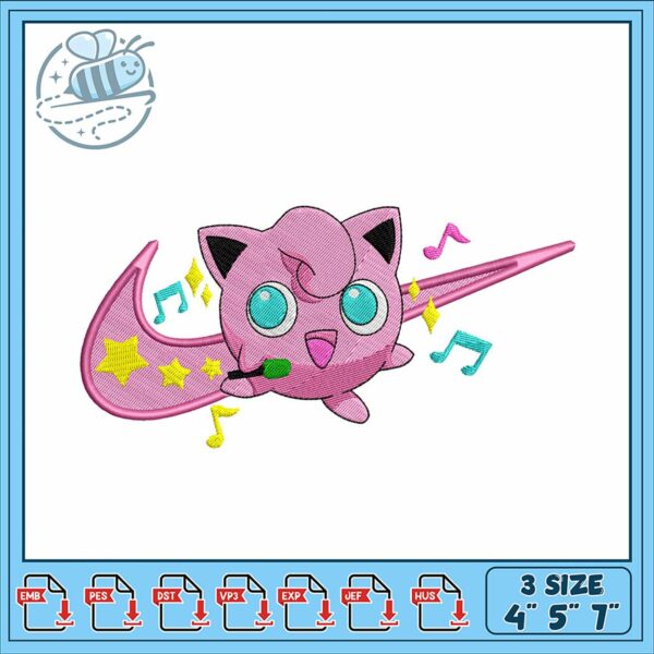 Cute Jigglypuff Embroidery Design 3 Sizes Available