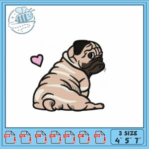 Cute Pug Embroidery Design for Pet Lovers Three Sizes