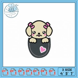 Cute Puppy in Pocket Embroidery Design for All Styles