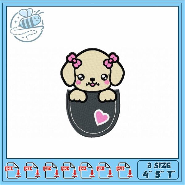 Cute Puppy in Pocket Embroidery Design for All Styles
