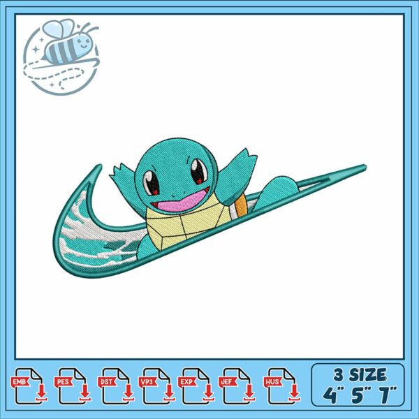 Cute Squirtle Surfing Embroidery Design Download