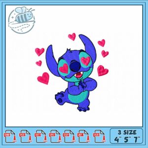 Cute Stitch Design of Adorable Character with Hearts