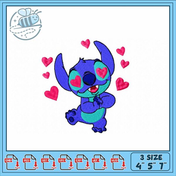 Cute Stitch Design of Adorable Character with Hearts