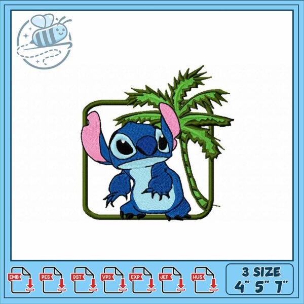 Cute Stitch Design of Cartoon Character and Palm Tree