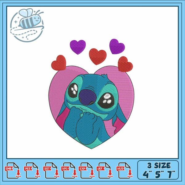 Cute Stitch Design with Hearts and Adorable Character