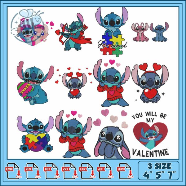 Cute Stitch Embroidery Bundle for Valentine’s Day