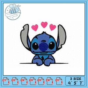 Cute Stitch Embroidery Design with Hearts 4x5x7