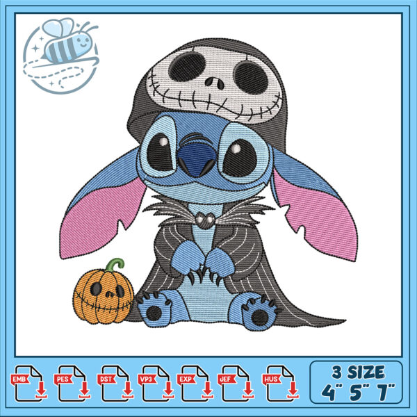 Cute Stitch Halloween Embroidery Design for Kids