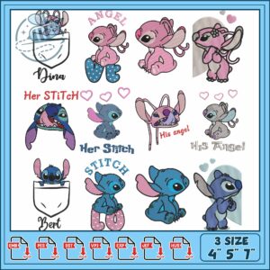 Cute Stitch and Angel Embroidery Bundle Design Set