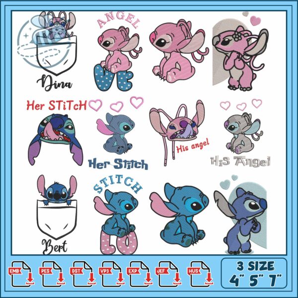 Cute Stitch and Angel Embroidery Bundle Design Set