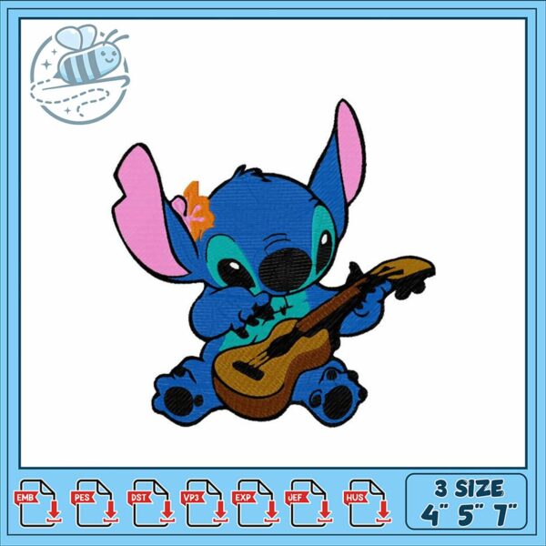 Cute Stitching Design of a Cartoon Alien Playing Guitar