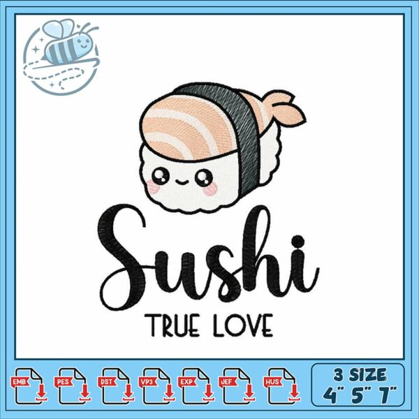 Cute Sushi Embroidery Design True Love 3 Sizes