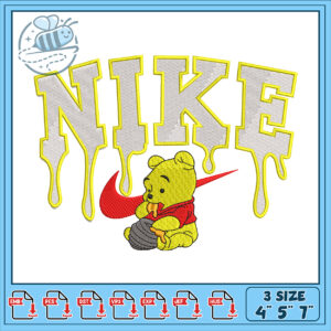 Cute Winnie the Pooh Nike Drip Embroidery Design